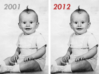 Photo de 2 bébés identiques, 2001 et 2012